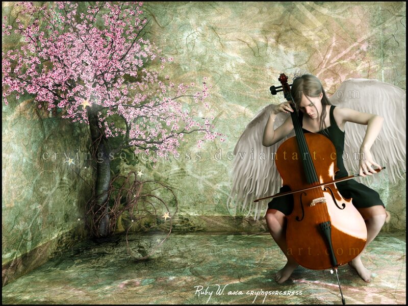 Angel Playing Cello — Green
