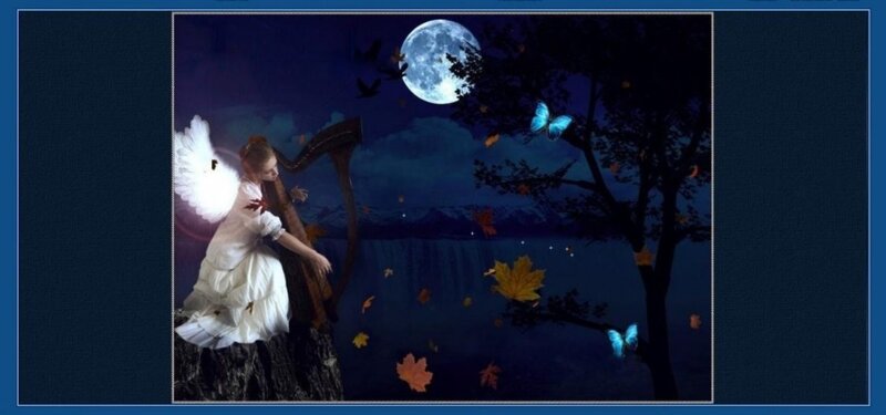 Angel Playing Harp — Blue, Serene, Night