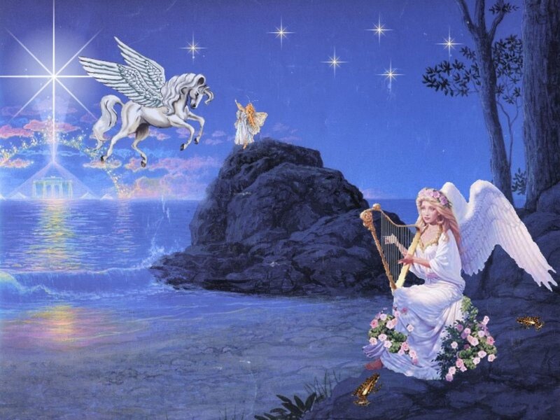 Angel Playing Harp — Blue