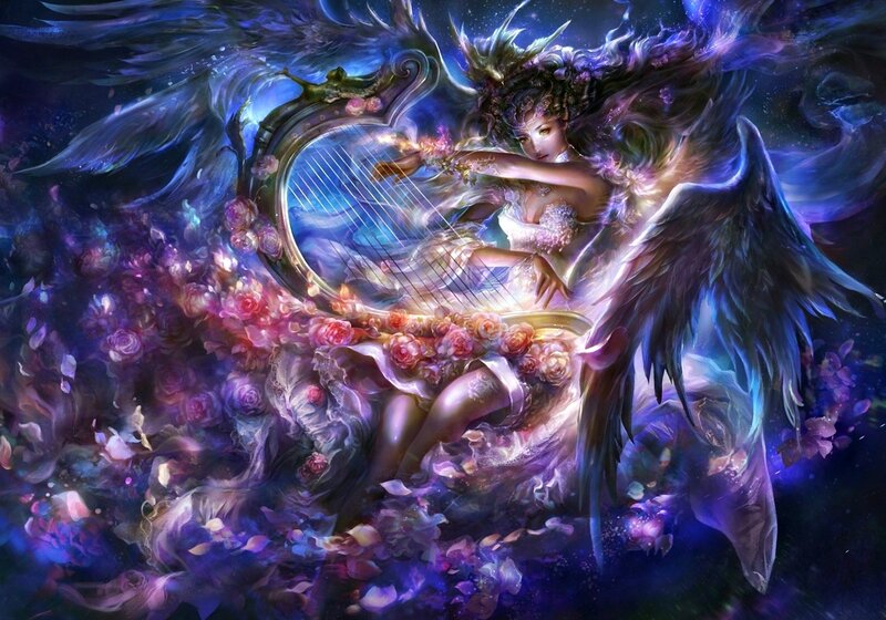 Angel Playing Harp — Purple, Ethereal