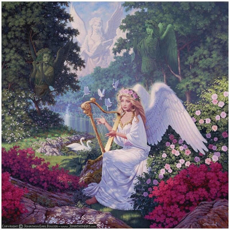 Angel Playing Harp — White