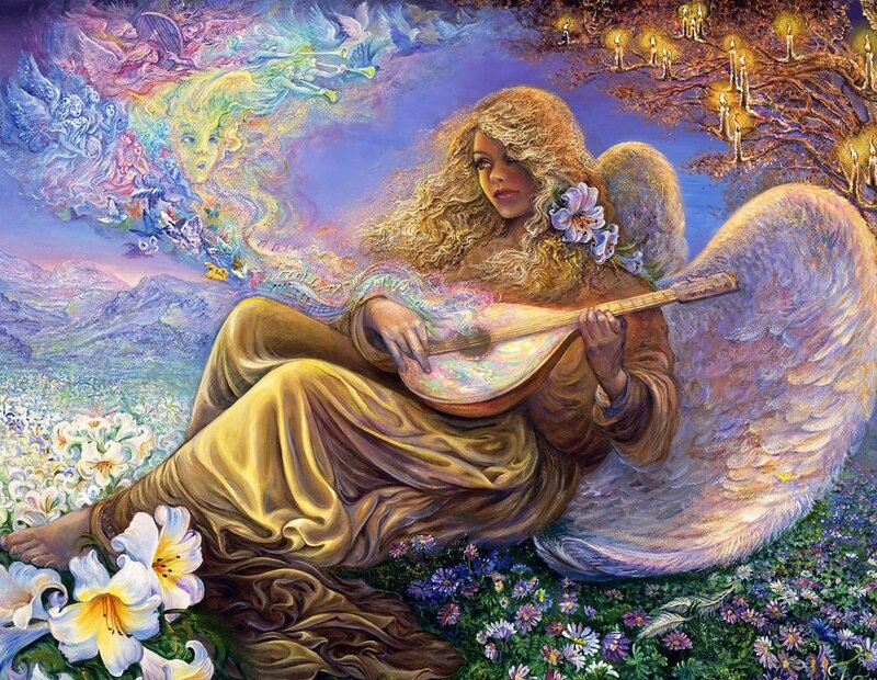 Angel Playing Lute — Purple, Serene