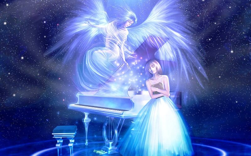 Angel Playing Piano — Blue