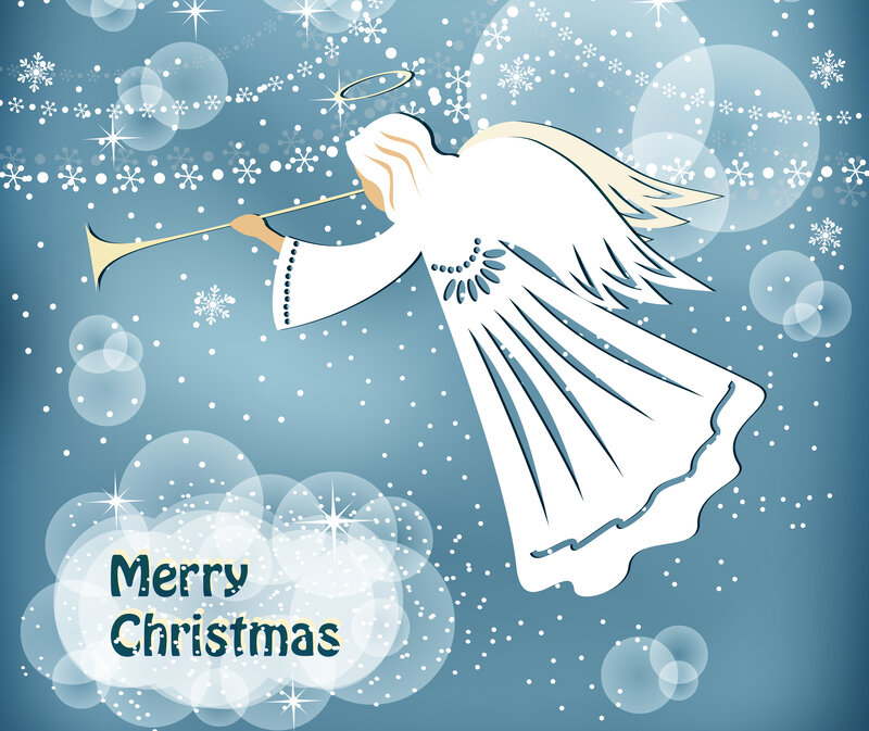 Angel Playing Trumpet — Blue, Festive