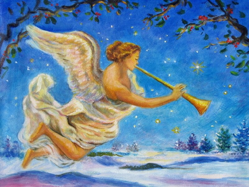 Angel Playing Trumpet — Blue
