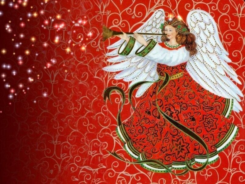 Angel Playing Trumpet — Red