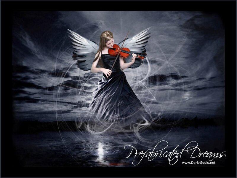 Angel Playing Violin — Black, Dramatic