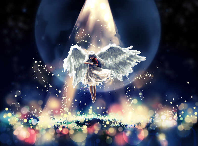 Angel Playing Violin — Blue, Serene, Night