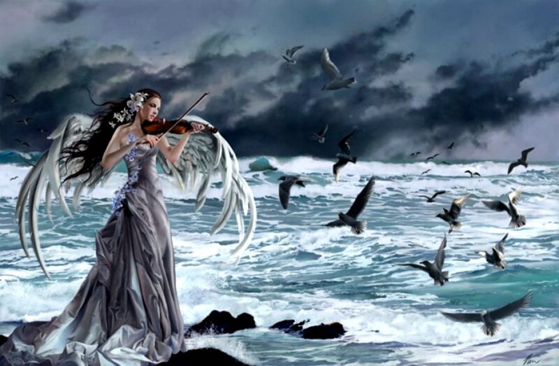 Angel Playing Violin — Gray