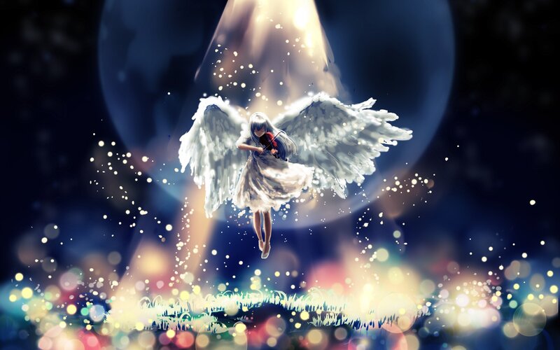 angel playing violin in light