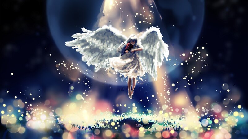 Angel playing violin in starlight