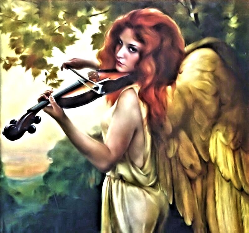 Angel Playing Violin — Red