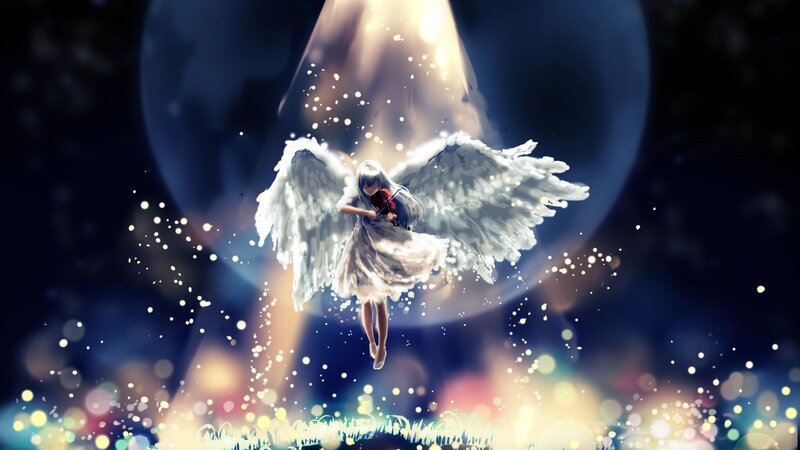 Angel Playing Violin — White, Serene, Night