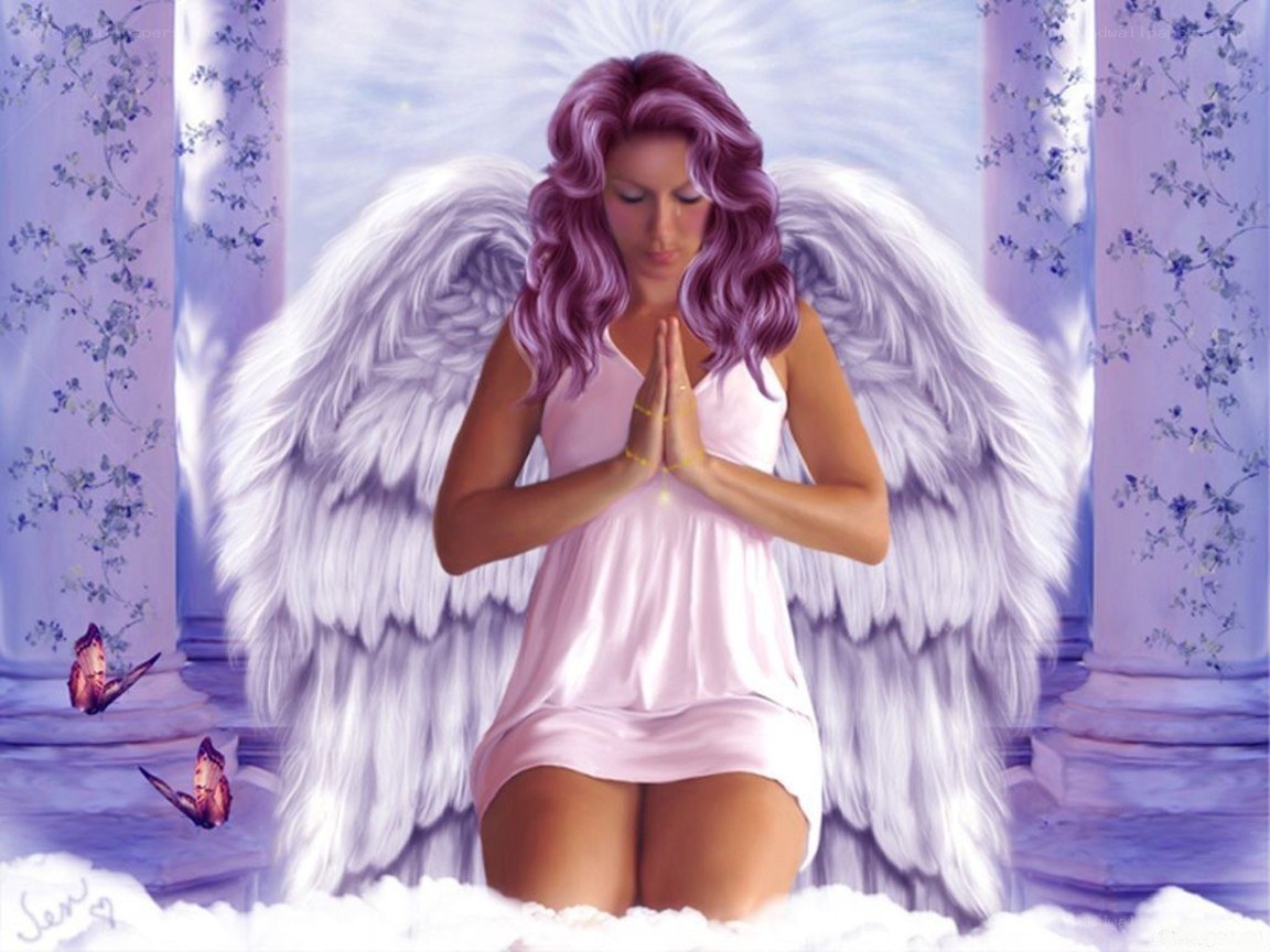 Angel praying in a dreamy setting