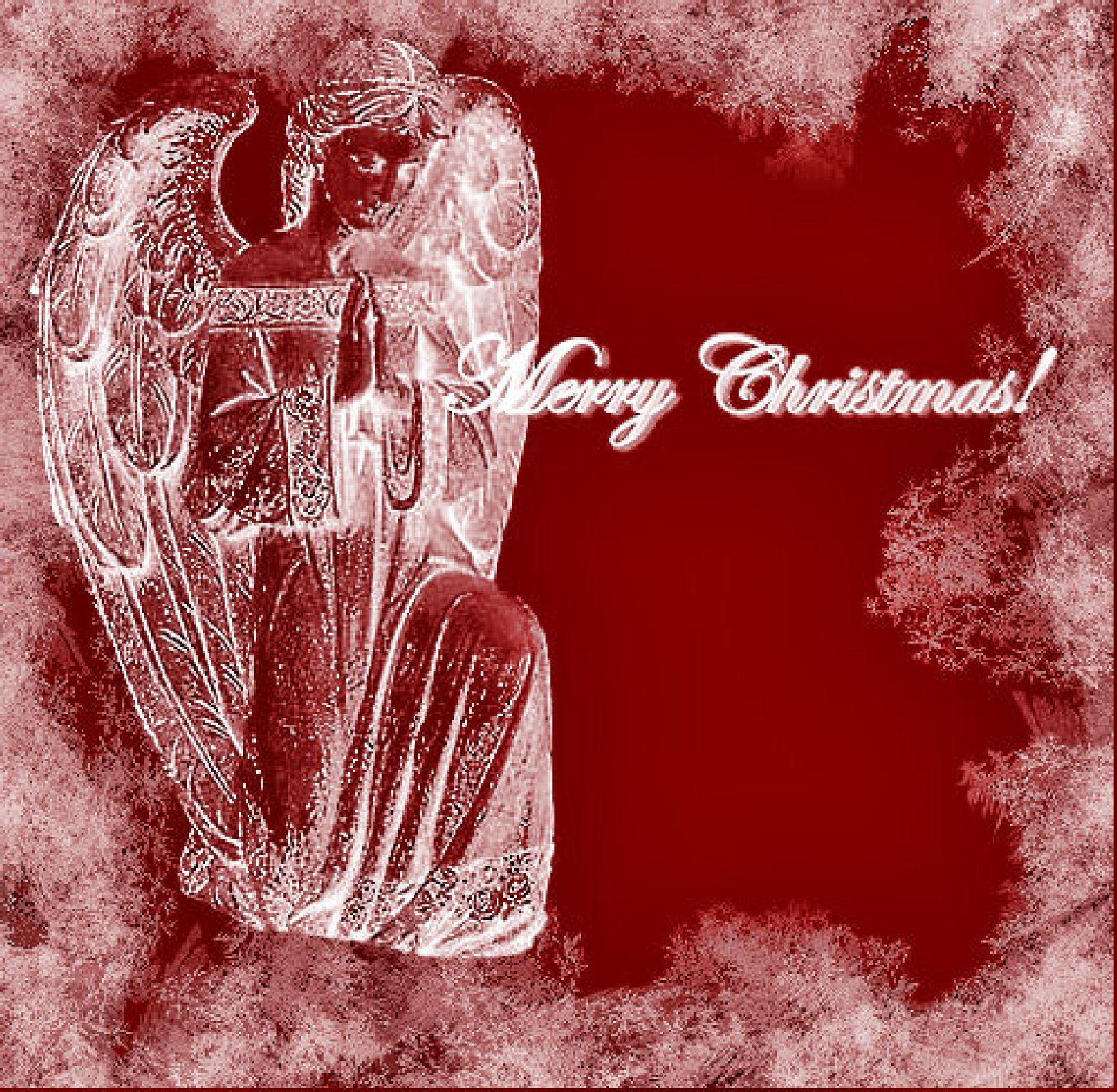 Angel praying on Christmas card