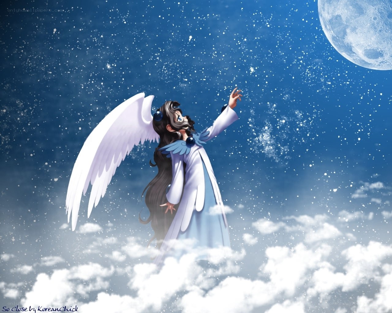 angel reaching for the moon