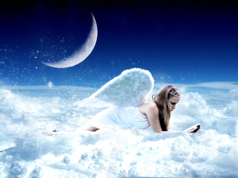 Angel Reading on Clouds