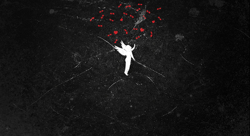 angel releasing red hearts