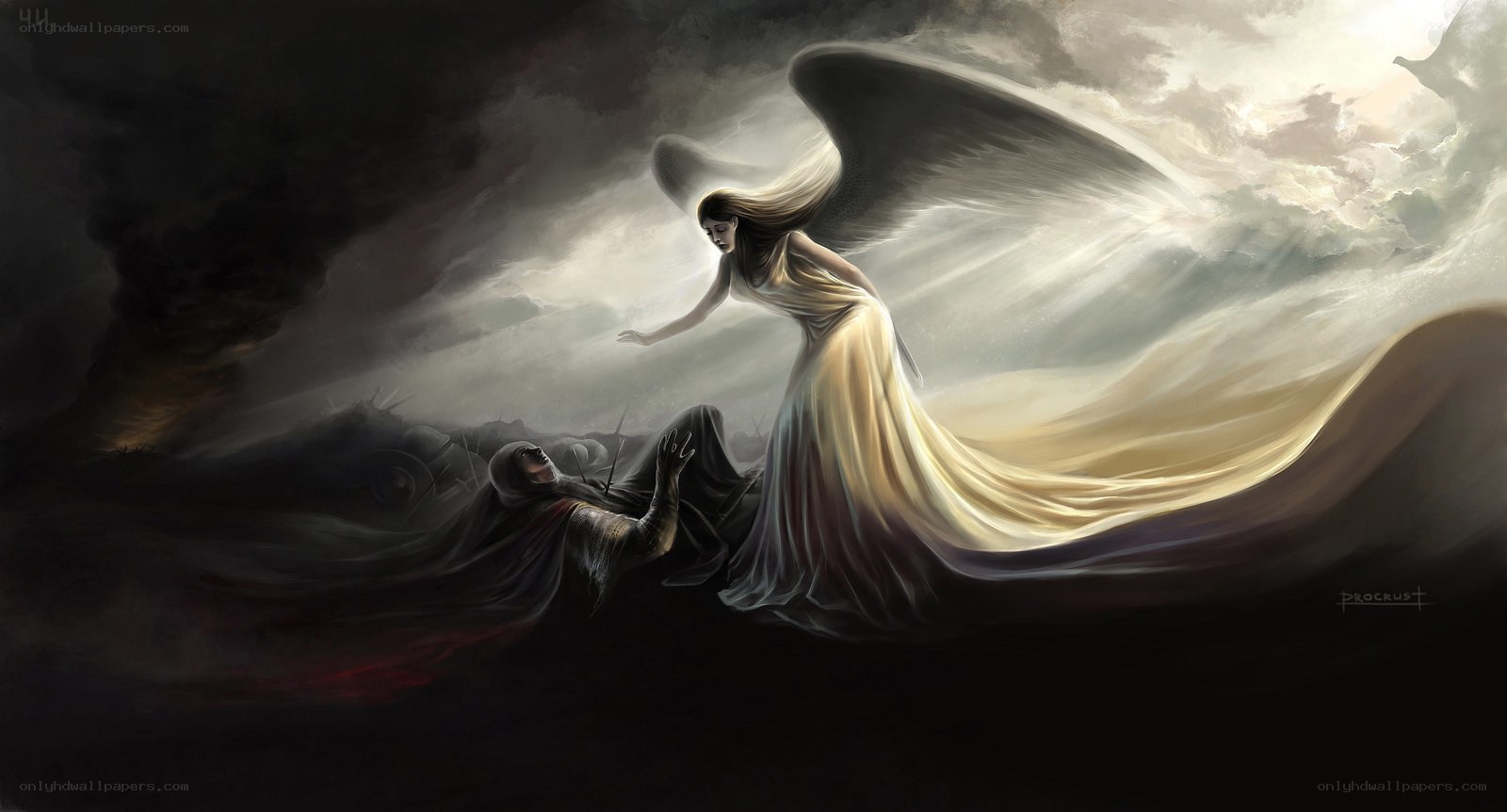 angel rescuing fallen warrior