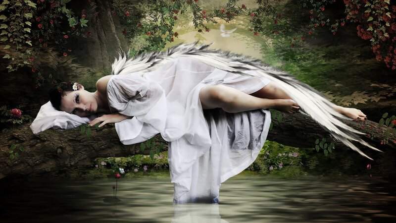 Angel resting by a stream