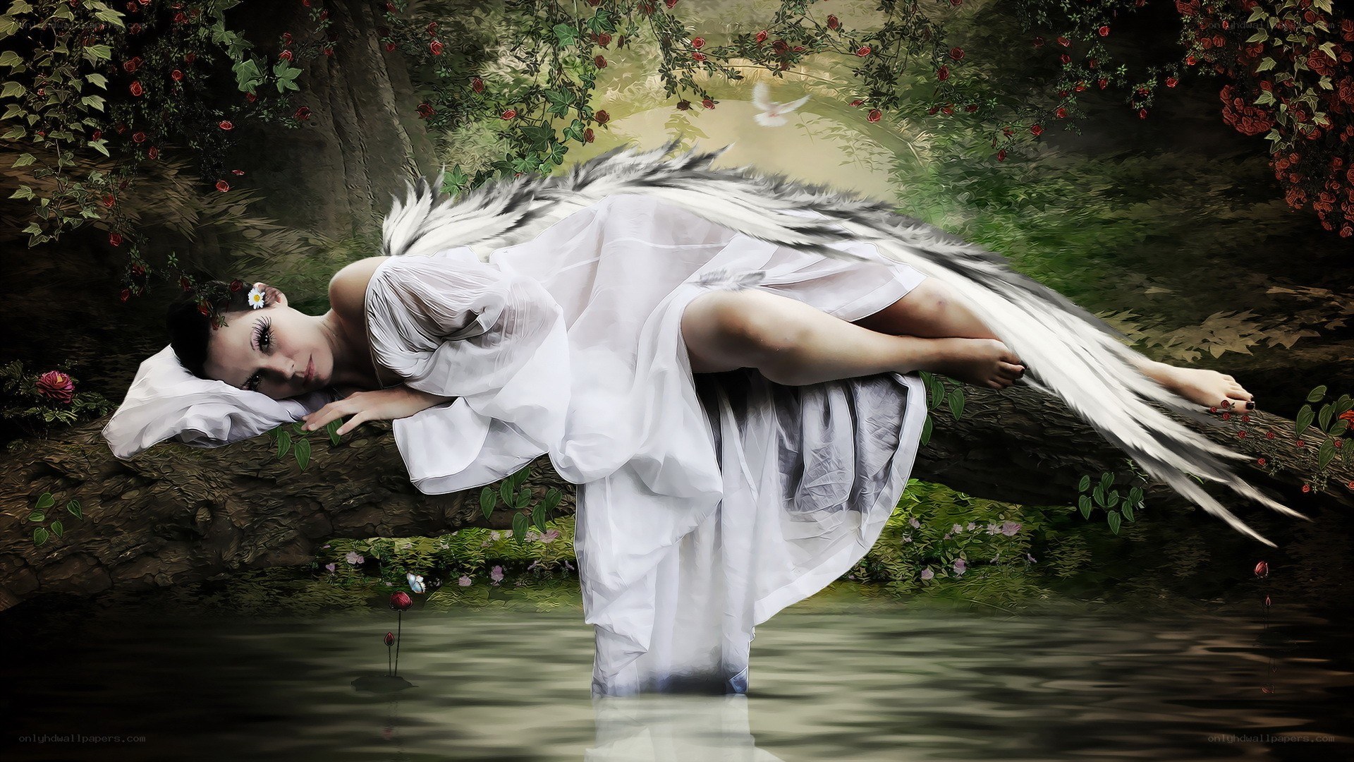 Angel resting by a stream