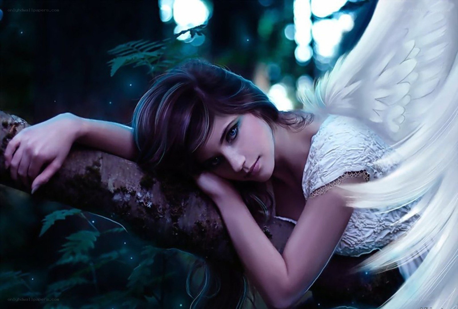angel resting in forest