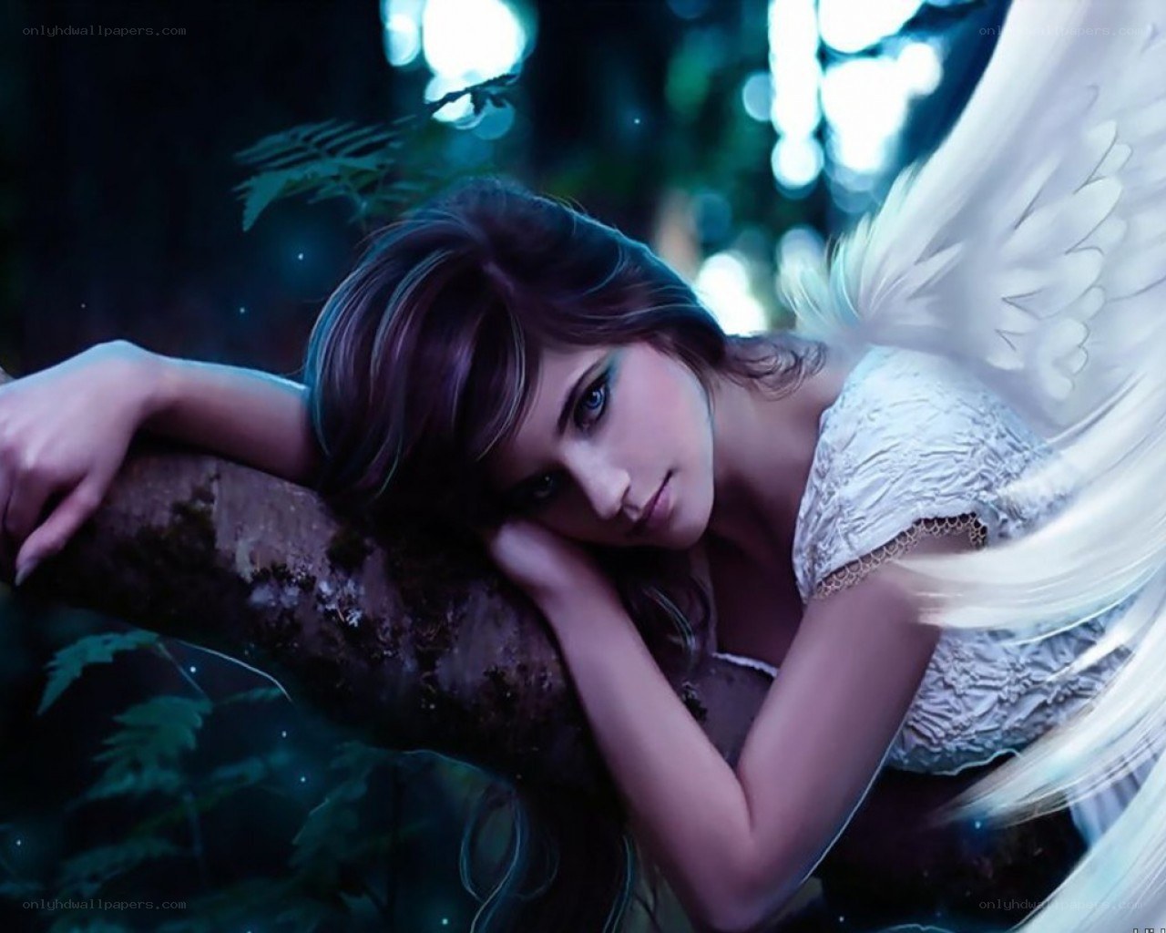 angel resting in forest