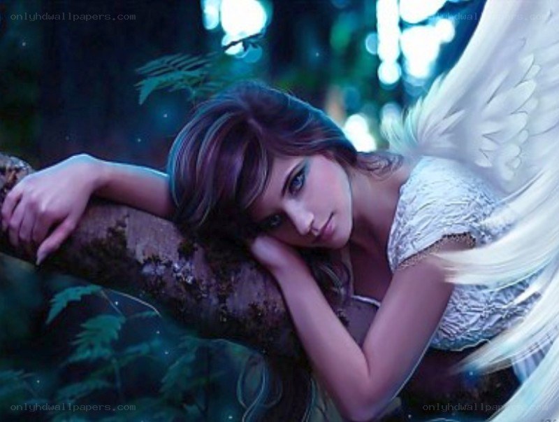 angel resting in forest
