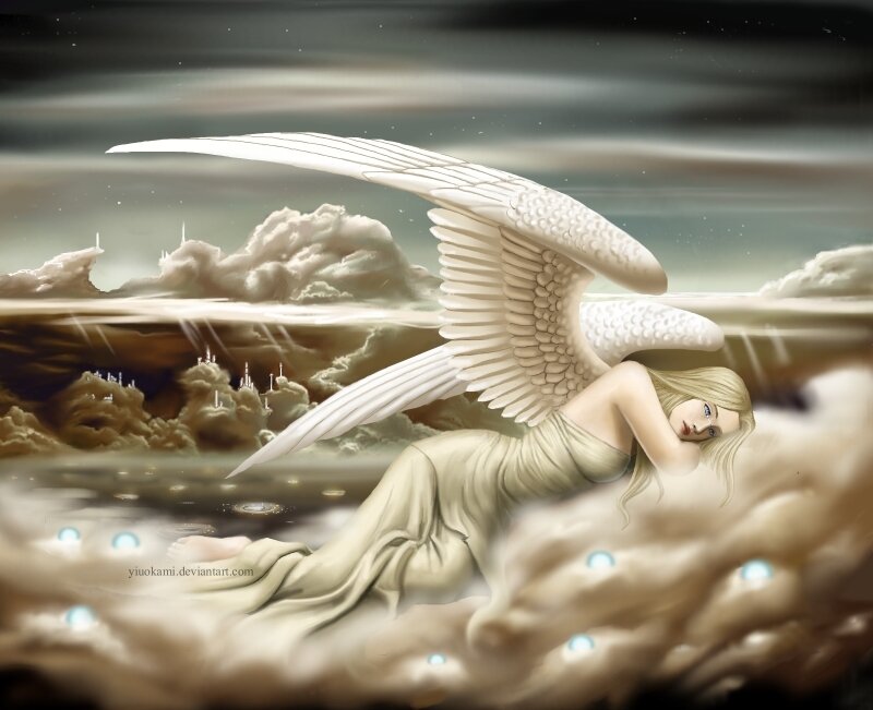 Angel resting on clouds