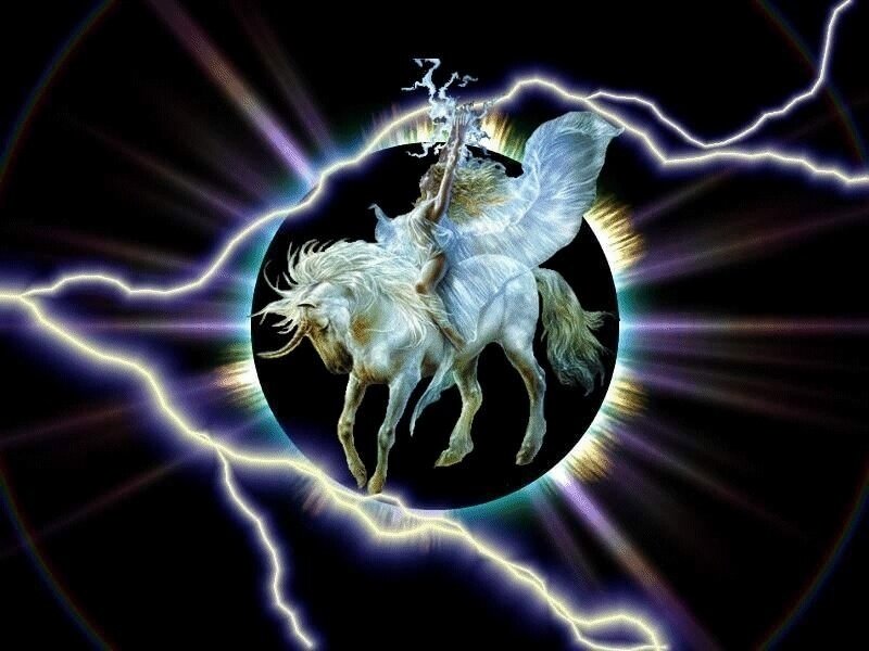 angel riding a white horse