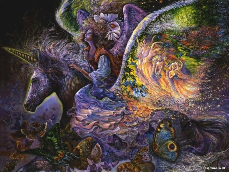 Angel Riding Unicorn — Purple, Fantastical