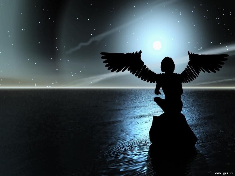 angel silhouette at night