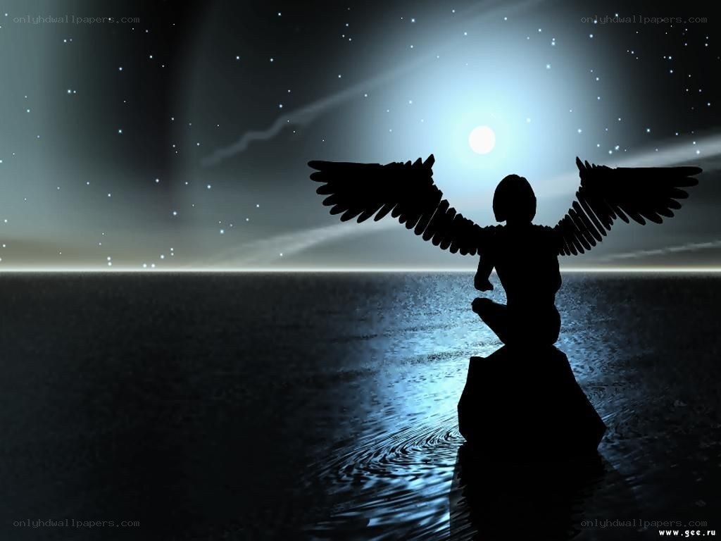 angel silhouette at night