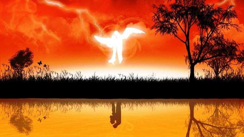 Angel Silhouette in Sky — Orange
