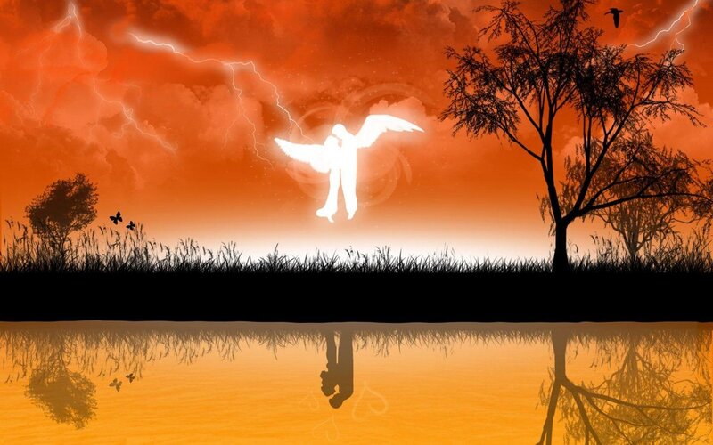 Angel Silhouette in Storm
