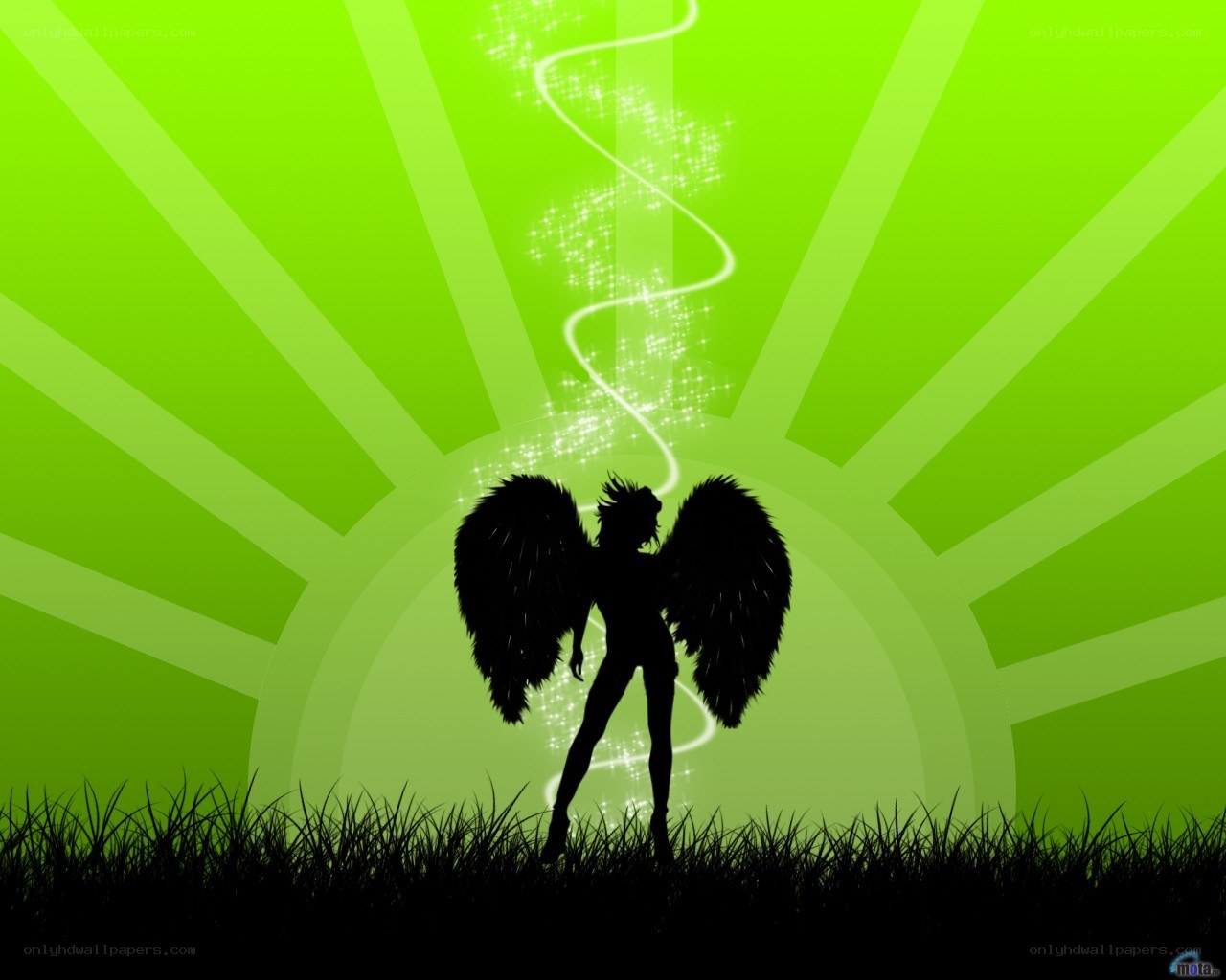 angel silhouette on green background