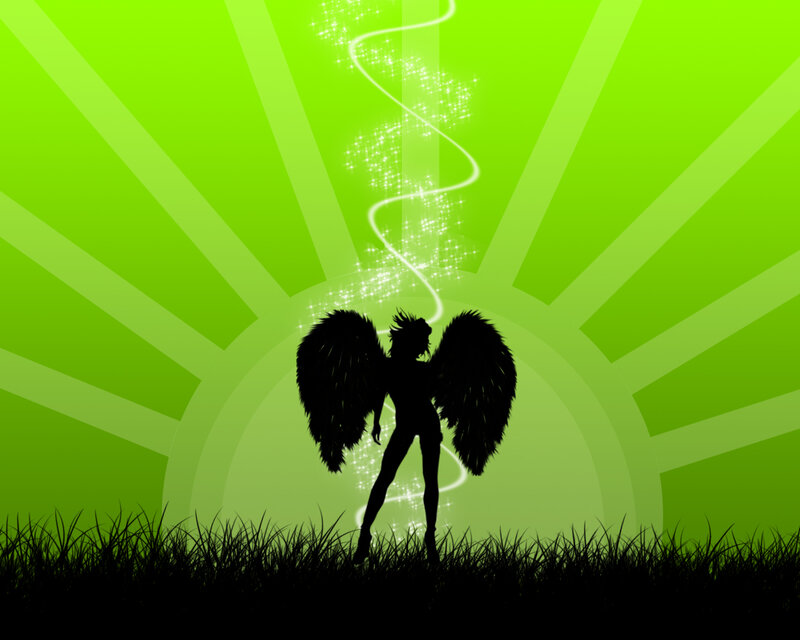 angel silhouette on green background
