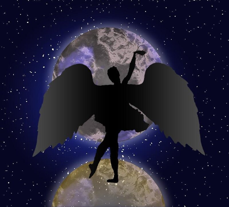 angel silhouette on moon