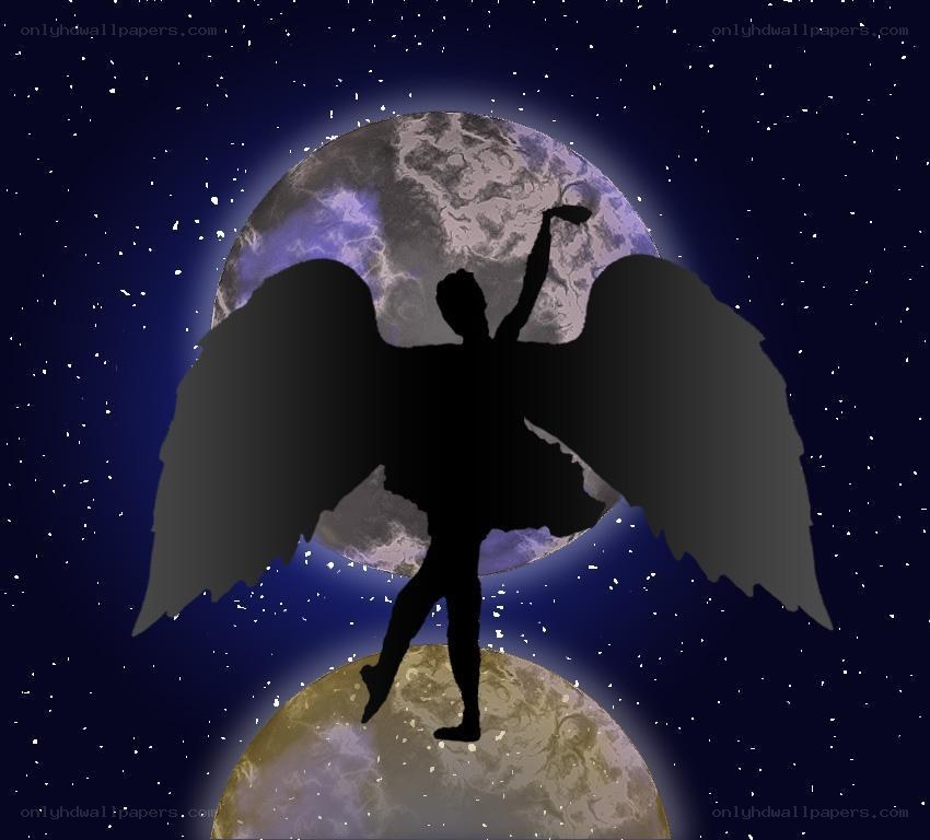 angel silhouette on moon