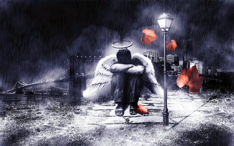 Angel Sitting in Rain