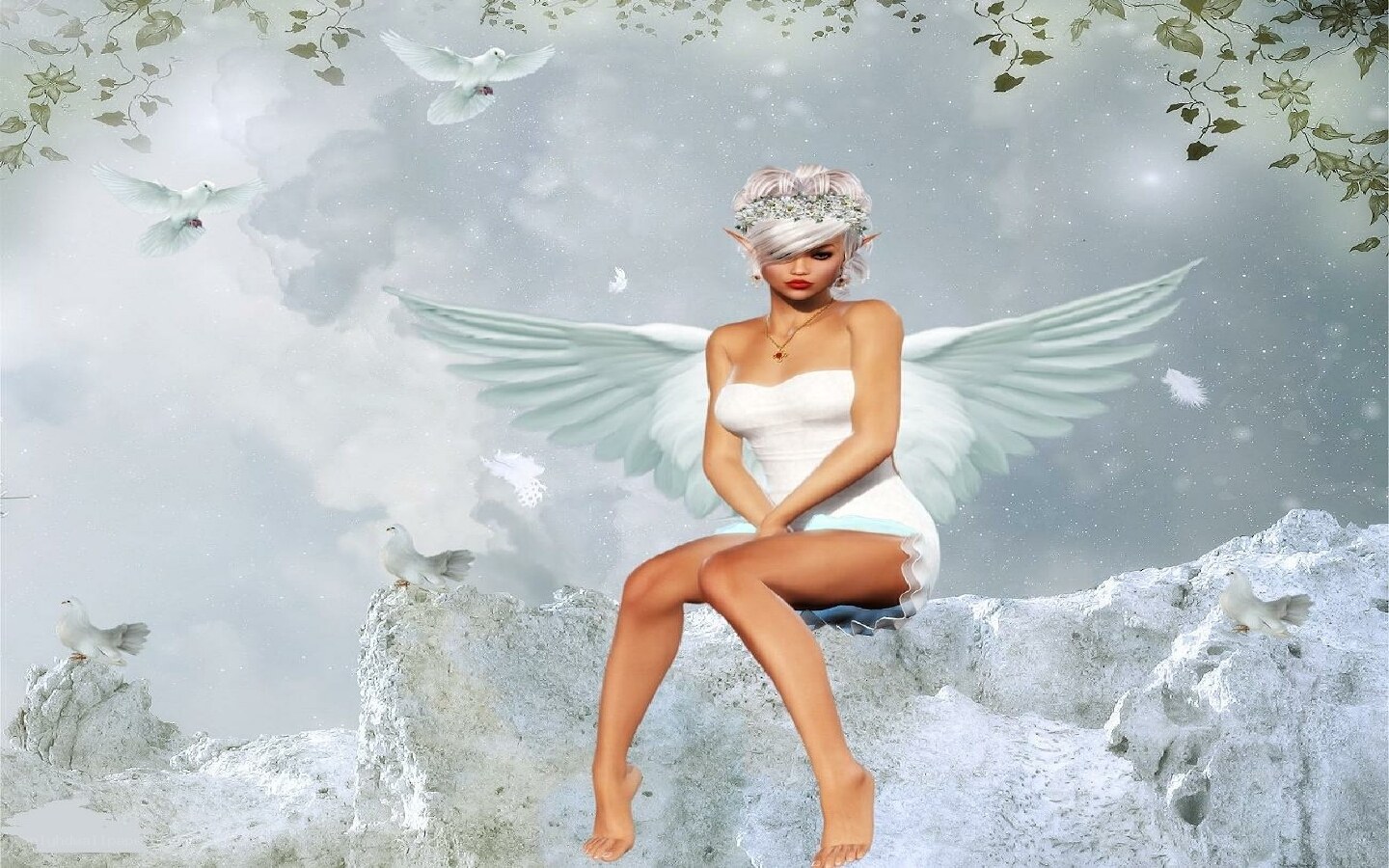 angel sitting on a rock