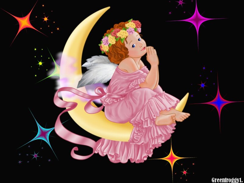 Angel Sitting on Crescent Moon — Pink