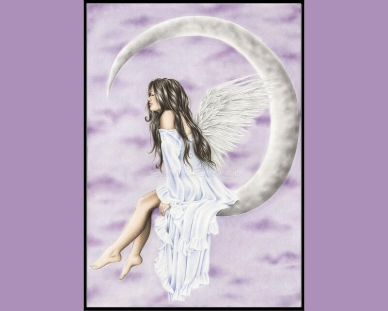 Angel Sitting on Crescent Moon