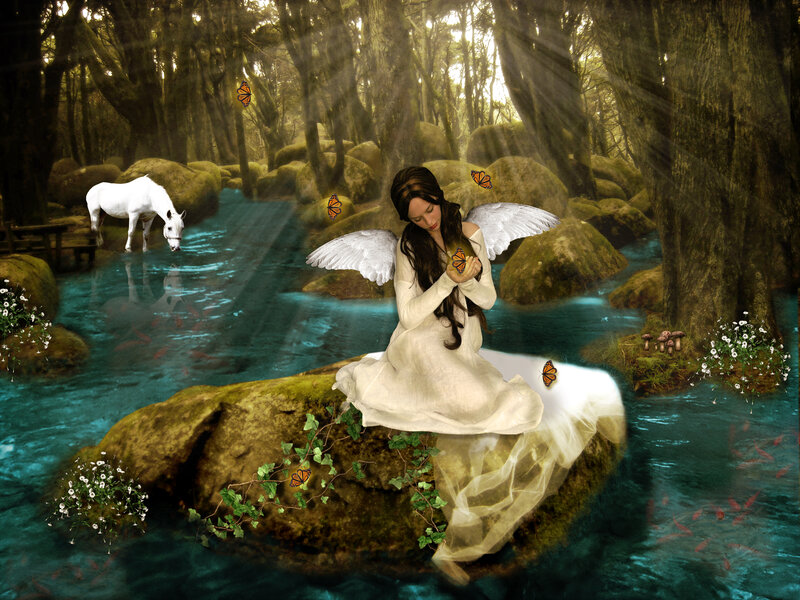 Angel Sitting on Rock — White