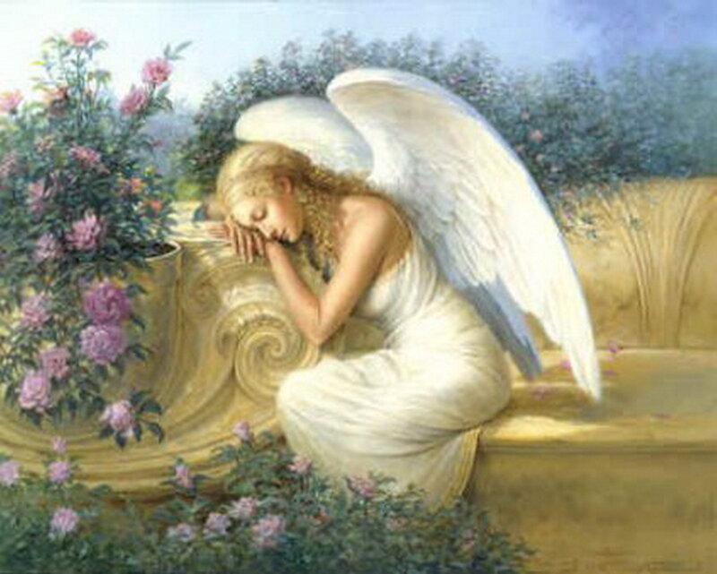 Angel Sleeping on Bench — White