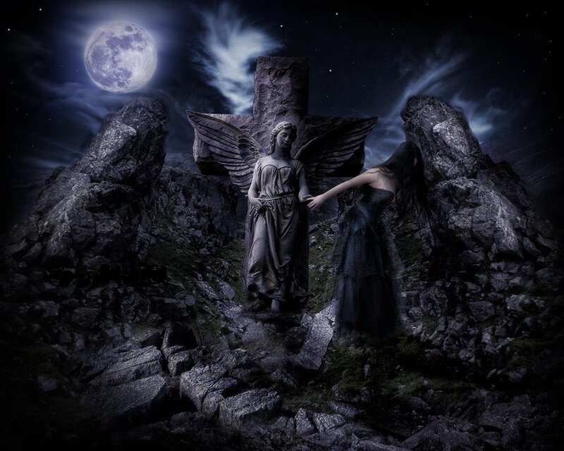 Angel Statue and Woman