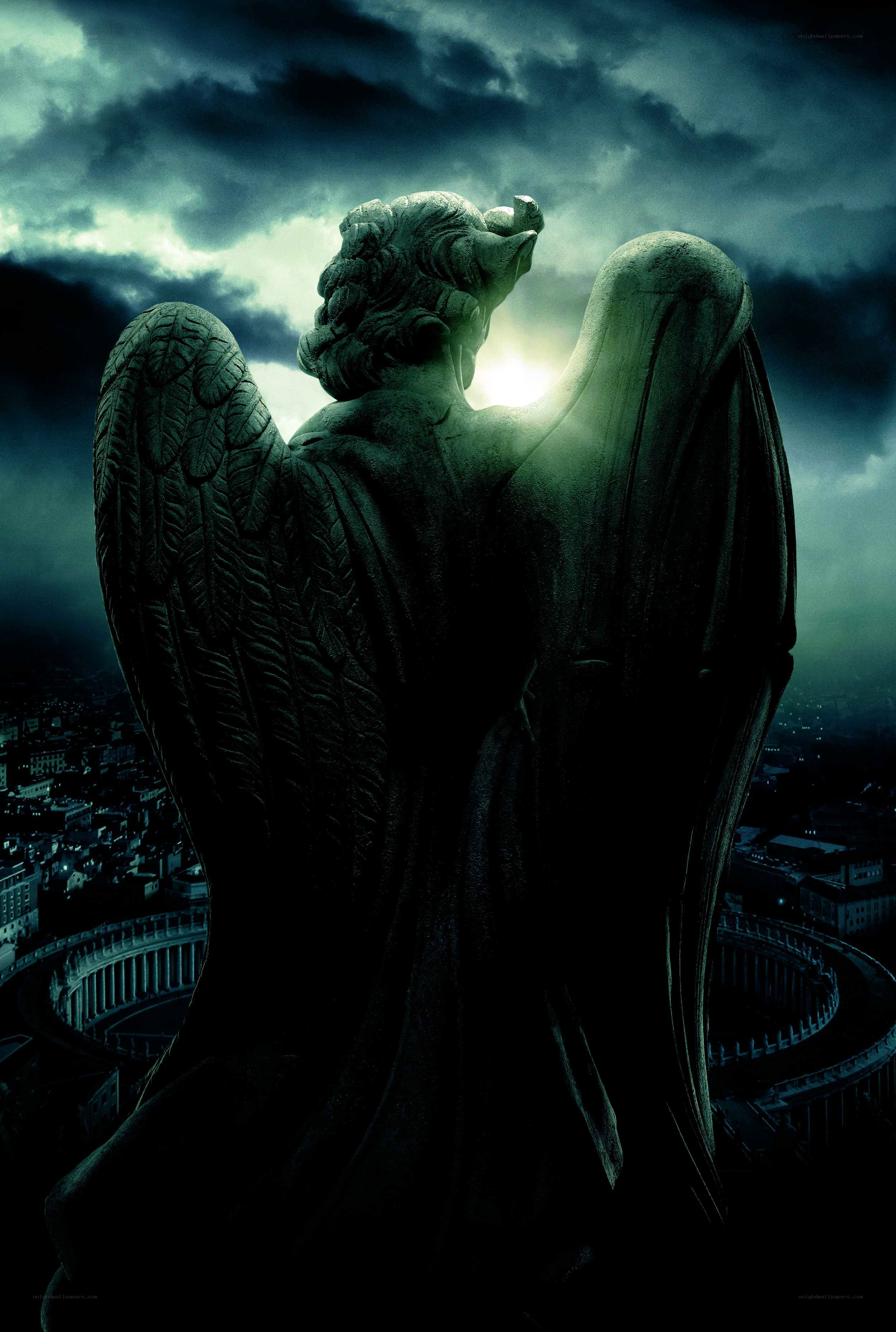 Angel statue at night