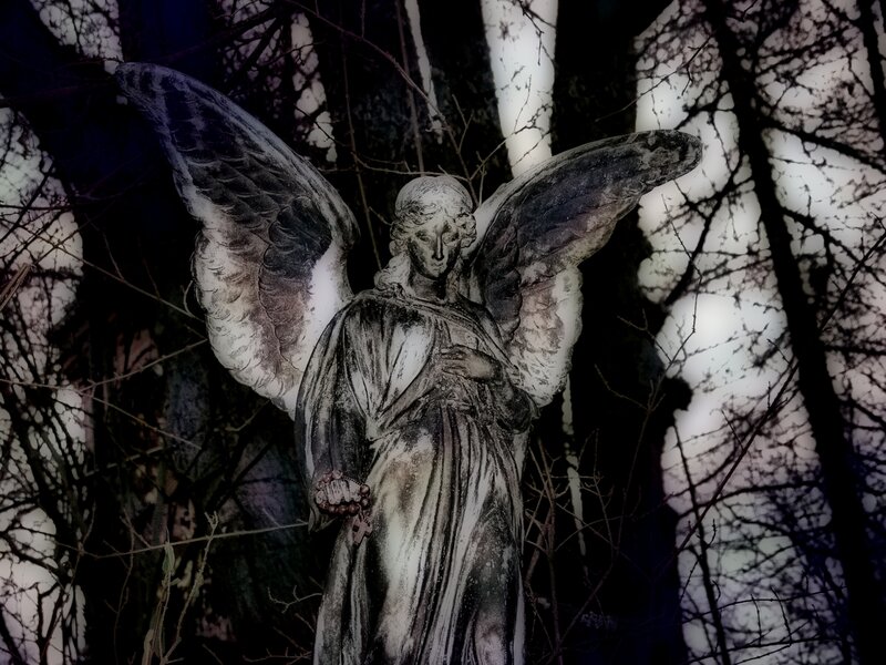 Angel statue in a forest