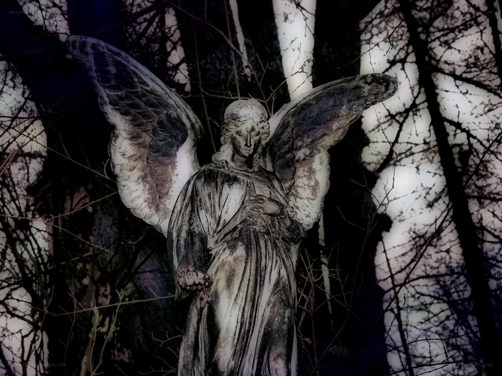 Angel statue in a forest