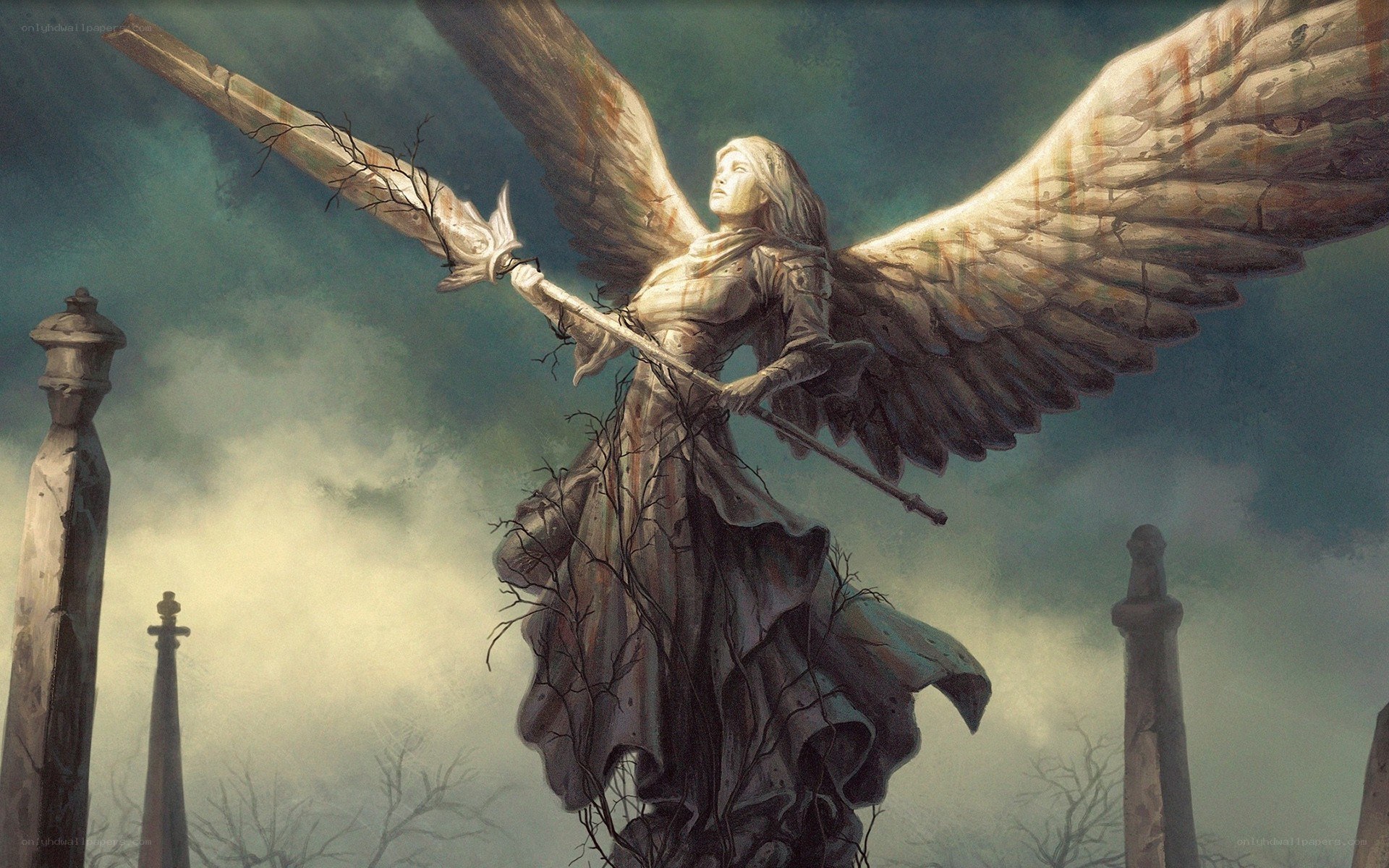 Angel statue in a graveyard